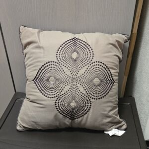 Elegant Gray Embroidered Pillow